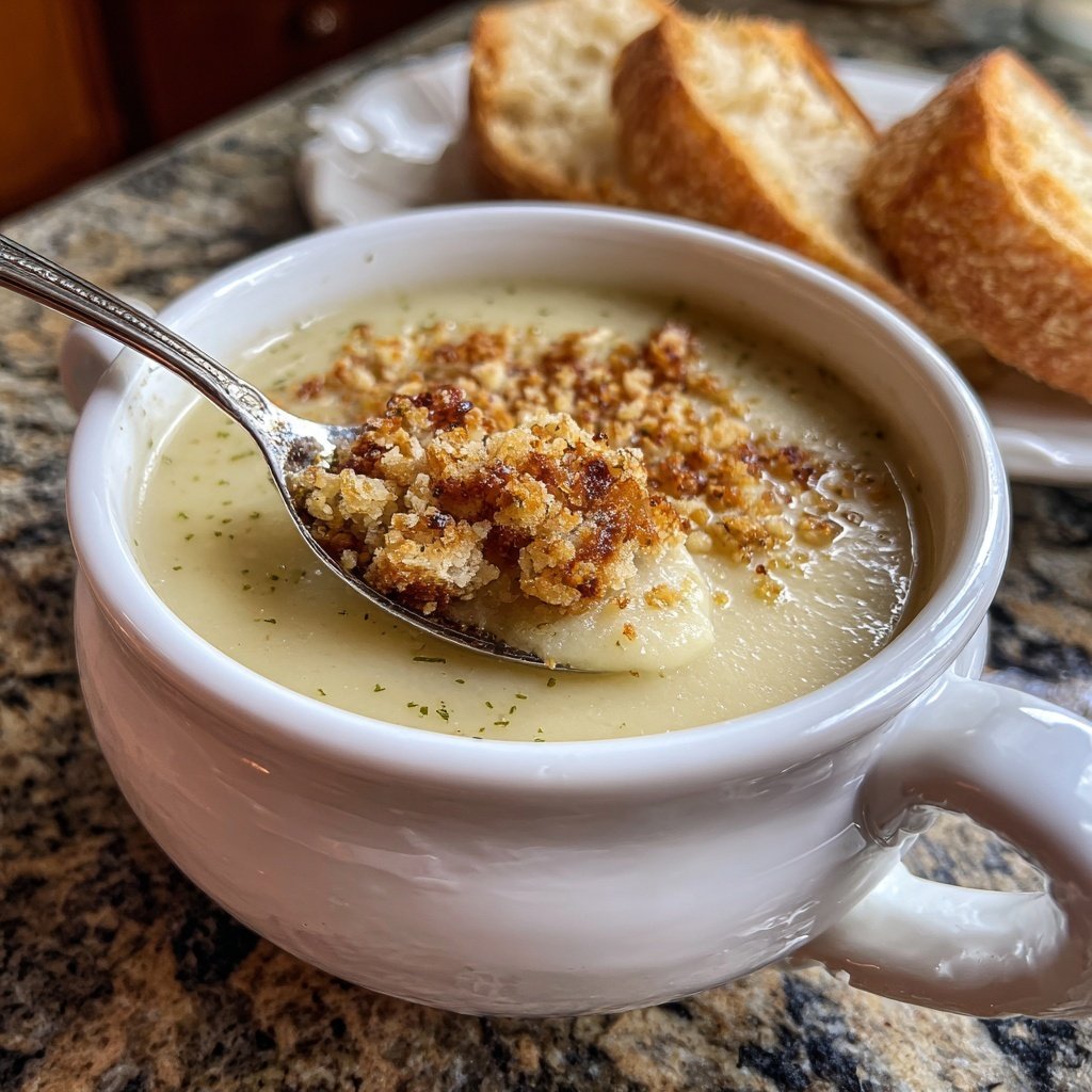 White Bean and Leek Soup with Garlic Breadcrumbs