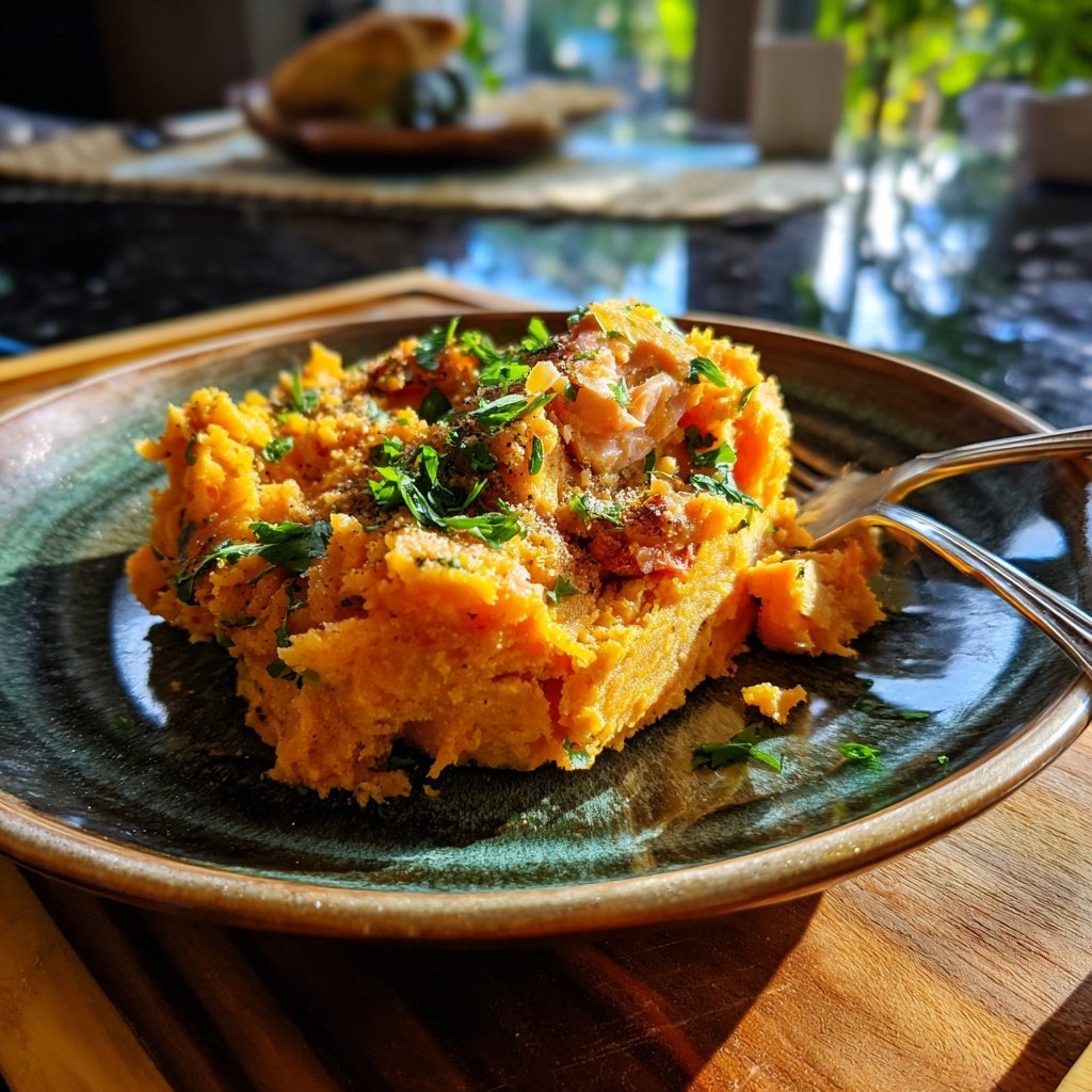 Sweet Potato Mash with Salmon