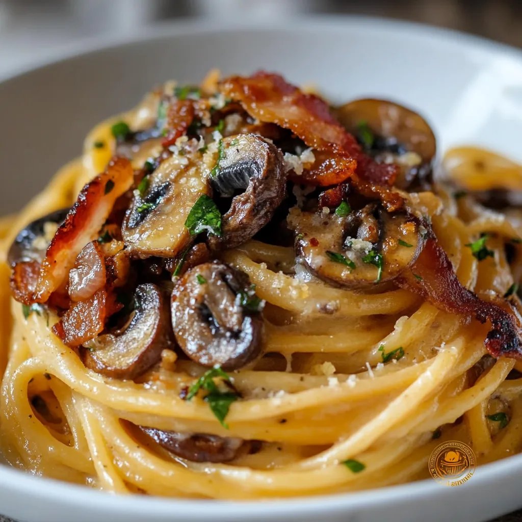 Pumpkin & Mushroom Spaghetti w/ Crispy Bacon