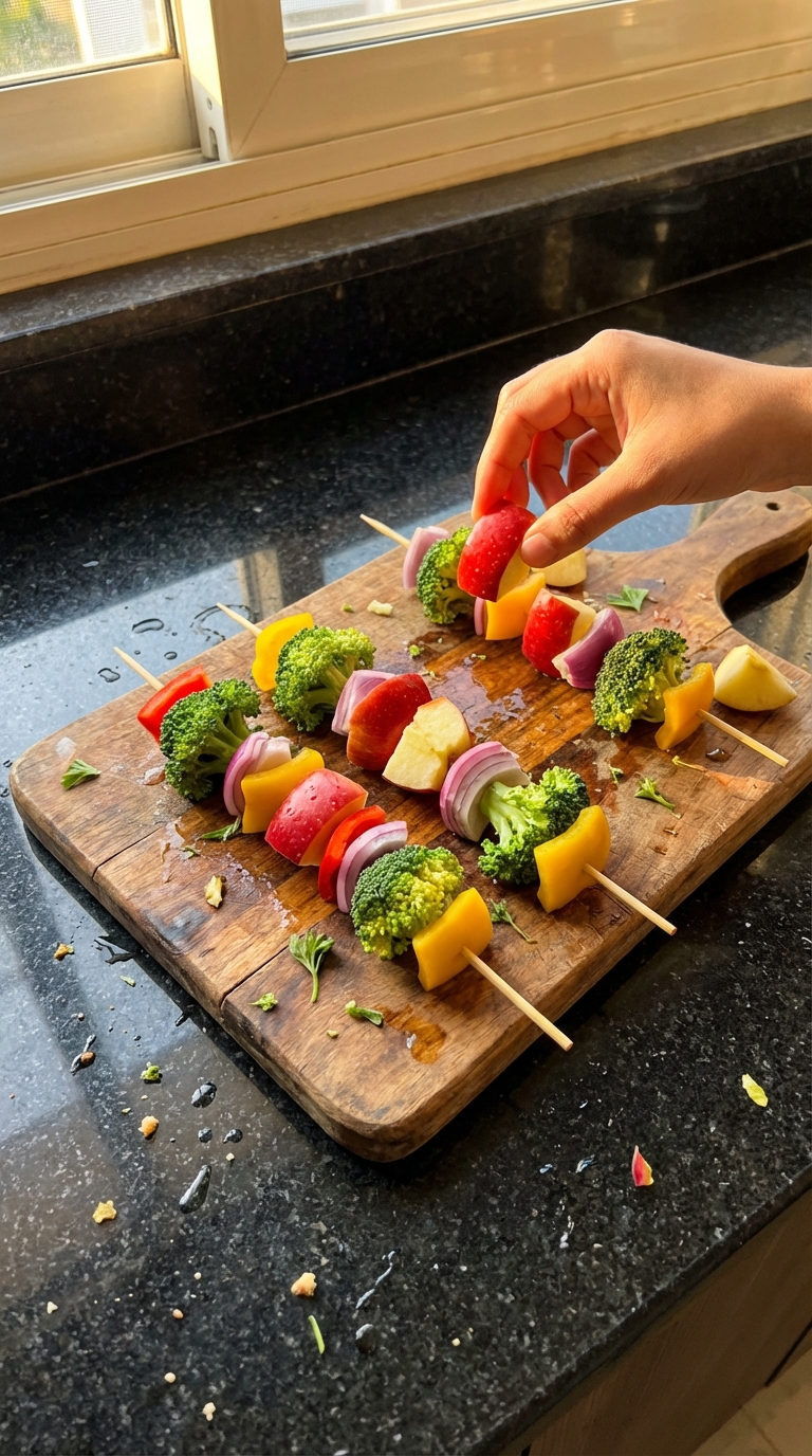 Rainbow Broccoli Apple Kabobs